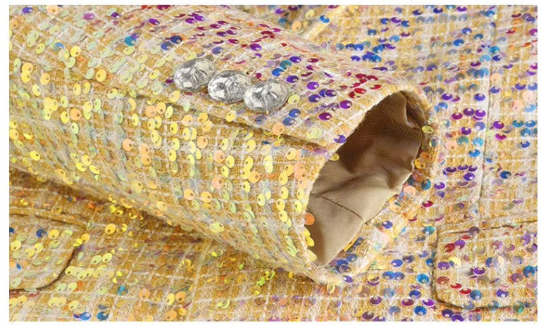 High-quality Sequined Suits Men Clothing Gold / Silver Autumn / Winter New Male Wedding Banquet Party Dress Blazer and Pant