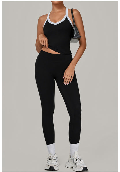 Yoga Suit Sports Fitness High Waist Peach Hip Tight Removable Padding Sports Bra Outfit Running Workout Clothes Gym Leggings Set