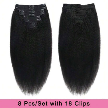 Aplique Kinky Straight 8 Peças 100g Kinky Straight Cabelo Humano Real Brasileiro Remy Aplique de Cabelo Humano para Mulheres