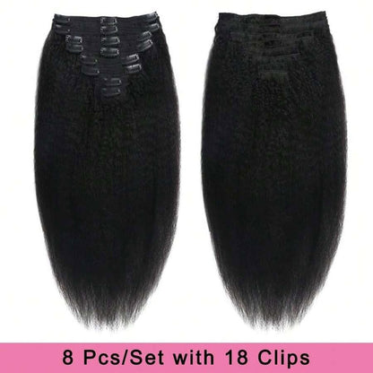 Aplique Kinky Straight 8 Peças 100g Kinky Straight Cabelo Humano Real Brasileiro Remy Aplique de Cabelo Humano para Mulheres