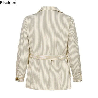 New 2025 Spring Autumn Men's Clothing Trend Striped Multi-pocket Men Cardigan Suit Jackets Business Casual Lace-up Coats for Men