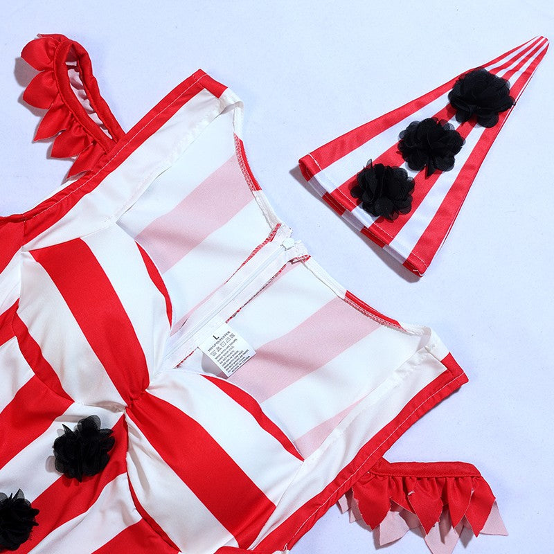 Halloween Joker Cosplay Costume Red Gorgeous Tower Skirt Adult Circus Party Dress Terror Disguise Costume Performance Show Set