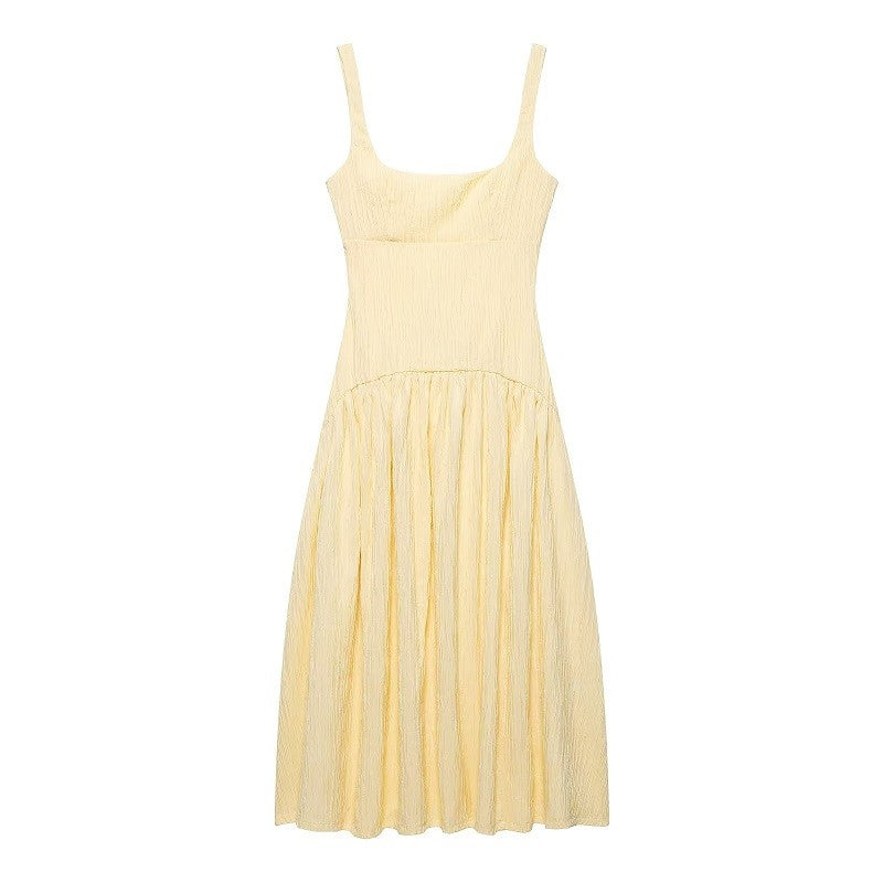 MUJER Pleated Slip Midi Dress Woman Elegant Party Long Dresses for Women Casual
