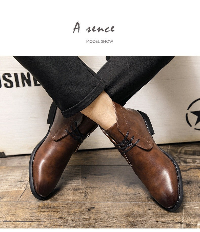 New Men Business Ankle Boots PU High Cut Short Tube Lace Up Business Brand Chelsea Boots European Style Size 38-48 Men Boots