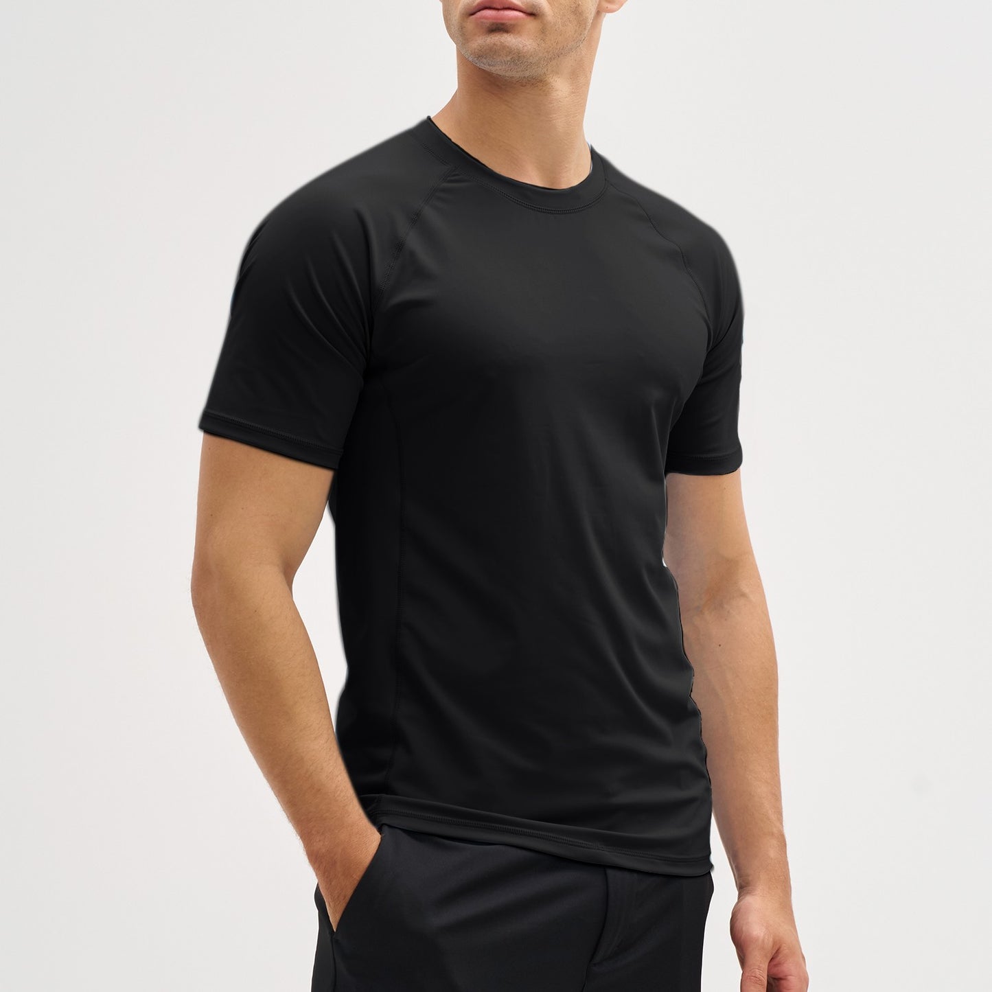 EKLENSON Men's Rashguard Swim Shirt Short Sleeve Mock Neck UPF 50+ T Shirts Loop Hem Quick Dry Loose Fit Water Surfing Shirt