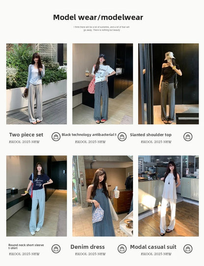Baishiwang Silk Blend Knitted Pants Women's Summer Loose Casual Drape Long Striped Trousers Versatile Comfortable Long Pants