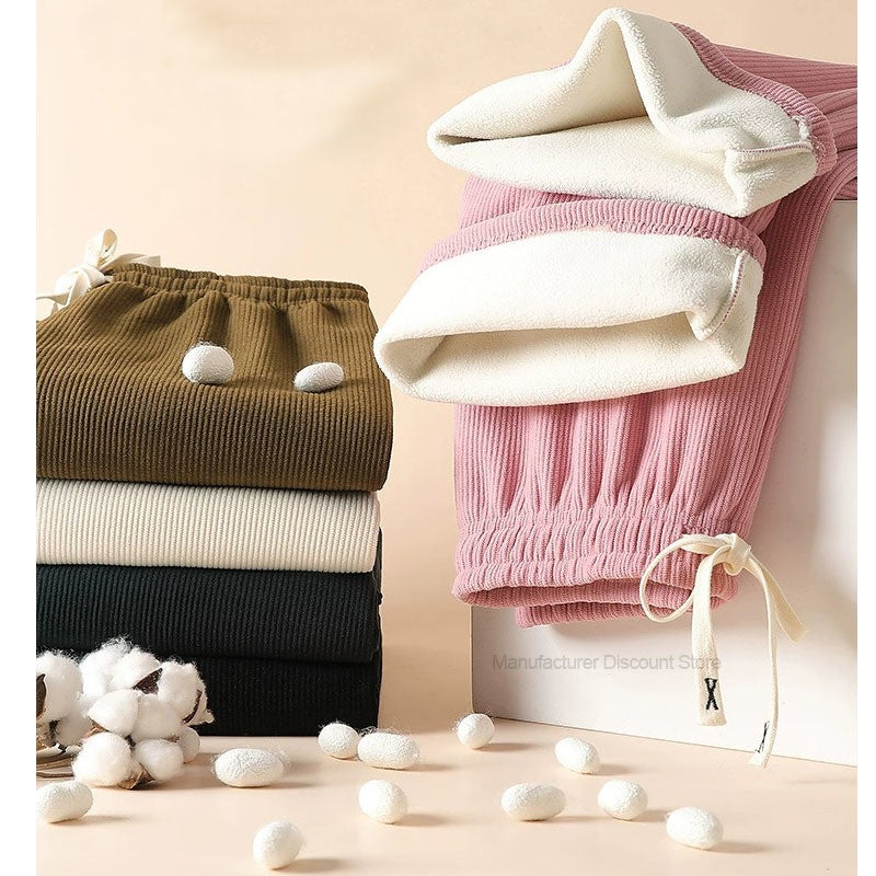 2025 New Winter Warm Thicken Fleece Wide Leg Pants Women Baggy Joggers Trousers Straight Casual Sweatpants Fashion Y2K Clothing