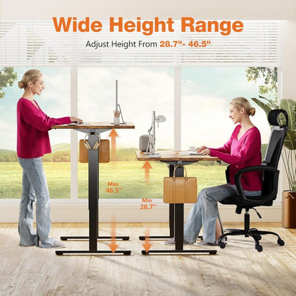 Electric Adjustable Height Standing Desk - 55 x 24 inch Sit to Stand Up Desk with Splice Board, Rising Home Office Computer Tab