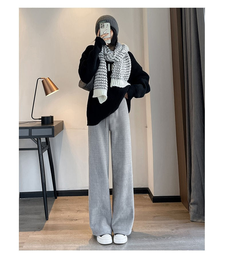 Pants Women Thickened Lamb Fleece Wide Leg Pants Plus Velvet Women's Autumn Winter Fashion Loose Pants Cashmere Casual Pants