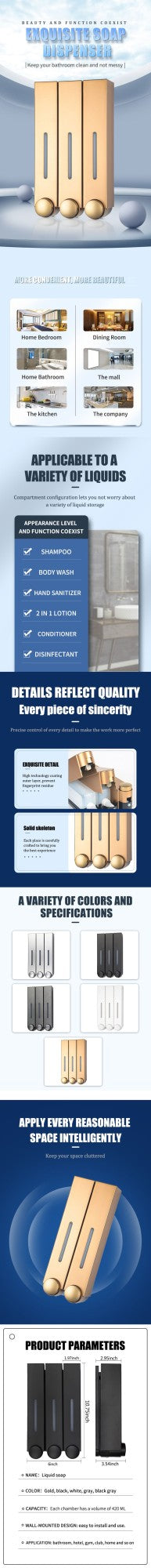 Lamgool 420ML Soap Dispenser Wall Mounted Shower Soap Dispenser Shower Gel Detergent Dispenser for Bathroom Accessories DropShip