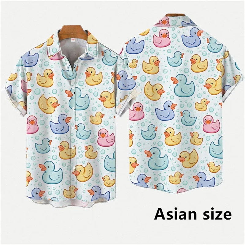 Hawaiian Men Shirts  3D Print Cartoon Cute Duck Printing Short Sleeve Shirt Hip Hop Summer Button Shirts For Men