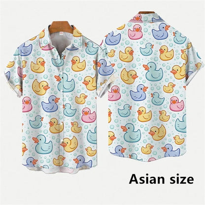 Hawaiian Men Shirts  3D Print Cartoon Cute Duck Printing Short Sleeve Shirt Hip Hop Summer Button Shirts For Men