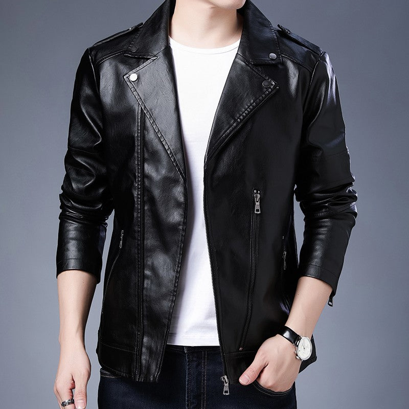 Men's Black PU Leather Jacket Men's  Zipper Leather Jacket Vintage Men's Leather Jacket Men's Leather Motorcycle Jacket