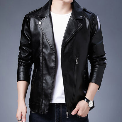 Men's Black PU Leather Jacket Men's  Zipper Leather Jacket Vintage Men's Leather Jacket Men's Leather Motorcycle Jacket