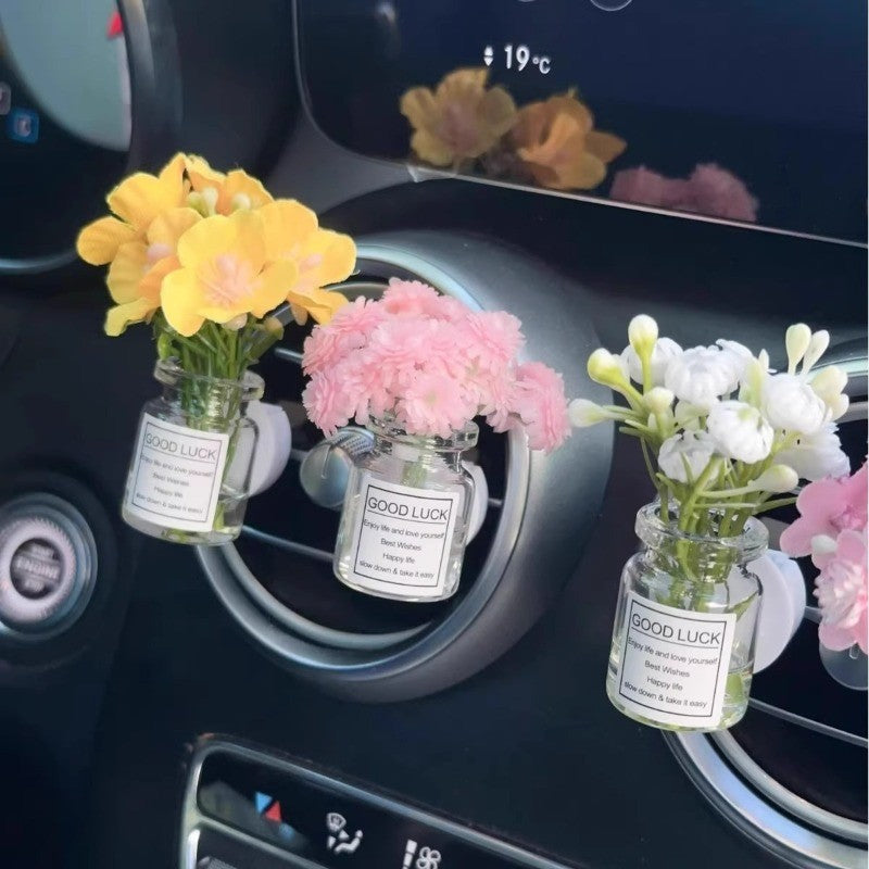 Enfeites de clipe de saída de ar do console central do carro, flores simuladas, clipe de carro, enfeites de vaso de vidro de jasmim, respira bebê para meninas, decorações