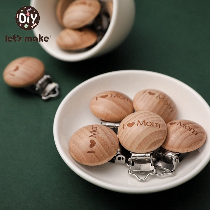 [Sale] Let's Make 5Pcs Baby Teething Beech Wooden Pacifier Chain Clip Baby Food Grade Shape Holder Dummy Clip for DIY Accesories