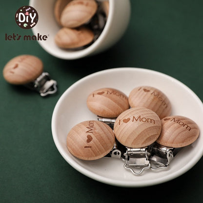 [Sale] Let's Make 5Pcs Baby Teething Beech Wooden Pacifier Chain Clip Baby Food Grade Shape Holder Dummy Clip for DIY Accesories