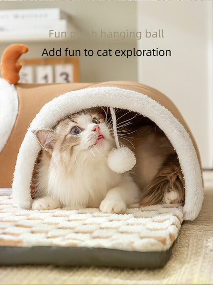 Cama de Gato de Pelúcia Quente de Inverno com Aparência de Rena Esconderijo Túnel para Gatos Brincar e Dormir Casa Integrada para Gatos Ninho para Animais de Estimação