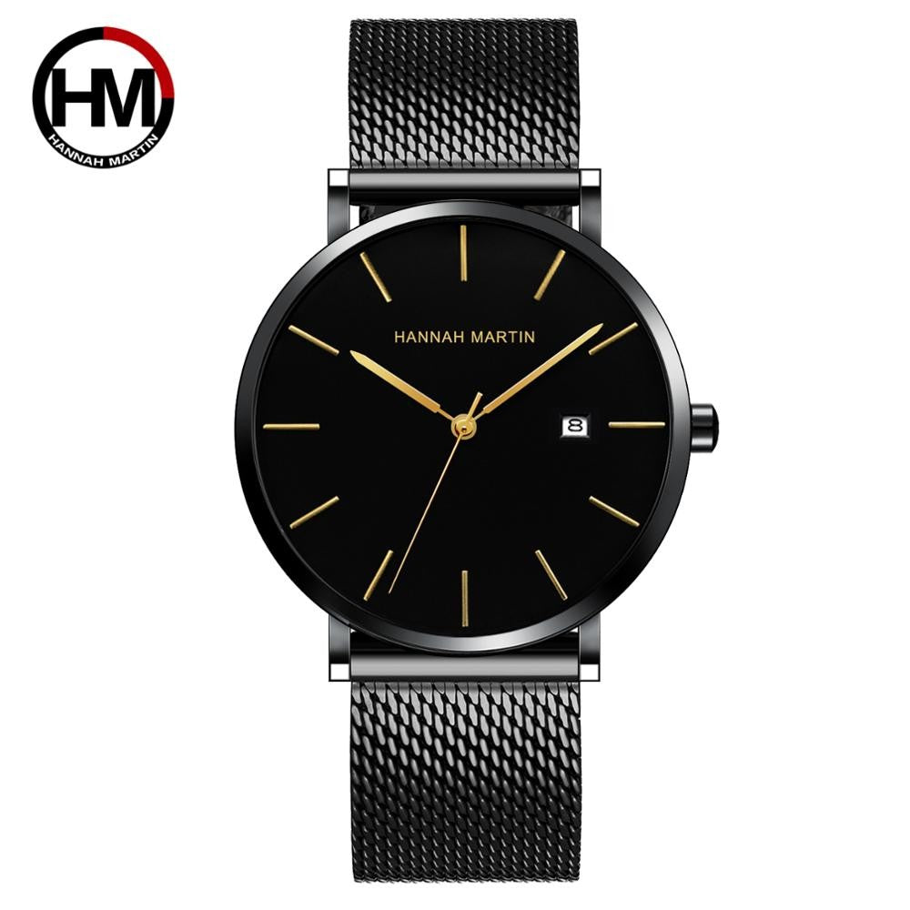 Classic Bauhaus Design Men Watch Dark Blue  Japan Quartz Waterproof Stainless Steel Fashion Business Calendar Ultra Thin Watches
