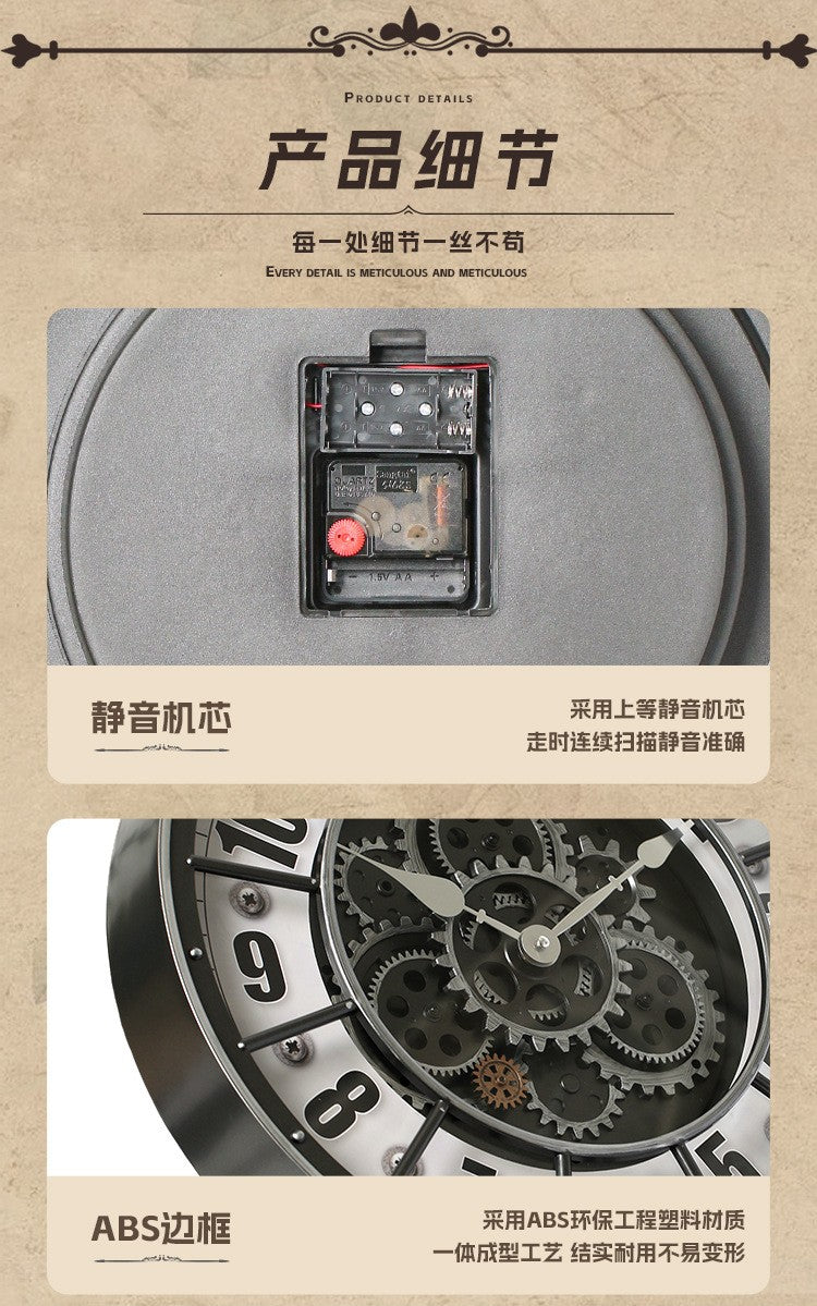 Round Gear Wall Clock Handicraft Clock Wall Wholesale Retro Light Luxury Custom Clock Watch
