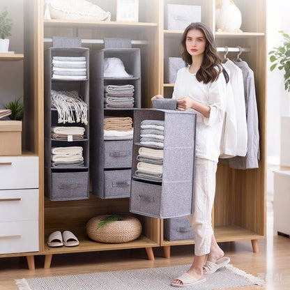5 Layers Hanging Storage Bag Cotton Linen With 2 Drawers Cap Clothes Socks Pants Shoe Organizer Rack For Home Bedroom Closet