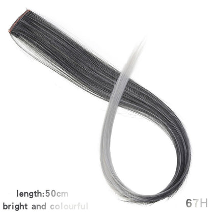 Todas as extensões de cabelo liso longo colorido peça de cabelo com clipe mecha de cabelo arco-íris rosa sintético em clipes