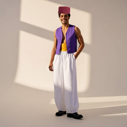 Adult Aladdin Prince Costume Arabian Nights Cosplay with Belt and Hat for Halloween Party Performance God's Lamp Party Dress