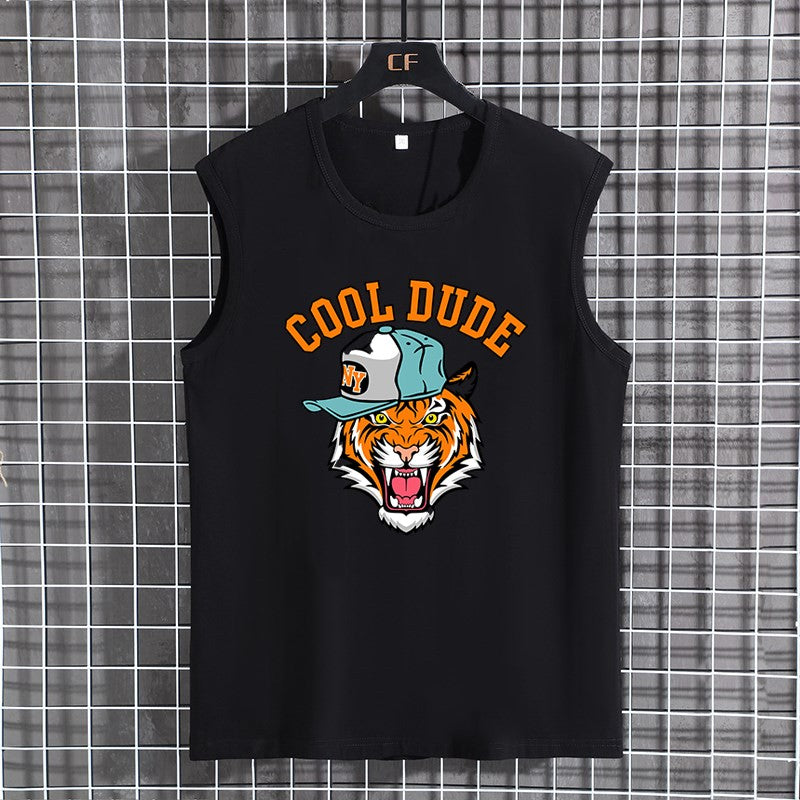 Men's Plus Size Vest Shirt 110-200KG Gym Workout Tummy Control Compression Tank Top Black Print Sleeveless Tee Fat Male Clothing