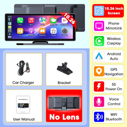 Develuck NEW 11.26 inch 4K DVR Wireless CarPlay and Android Auto Portable Dash Cam Car Screen Video Recorder 5G WIFI Navigation