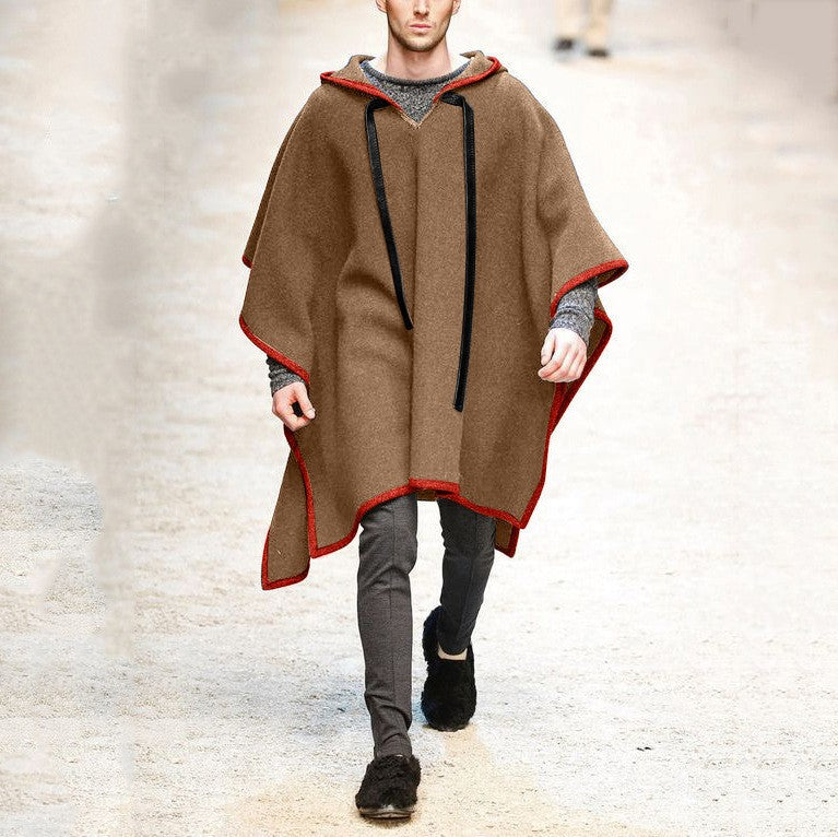 2023 Fashion Men Clothing Cloak Coats Cape Woollen Hooded Jackets Solid Color Streetwear Autumn Winter Poncho Irregular Overcoat