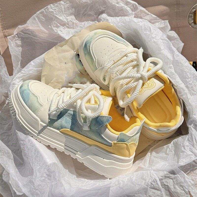 New Fashion Versatile Simple White Shoes Round Toe Thick Sole Lace Up Cute Lightweight Slim Casual Sports Shoes for Women