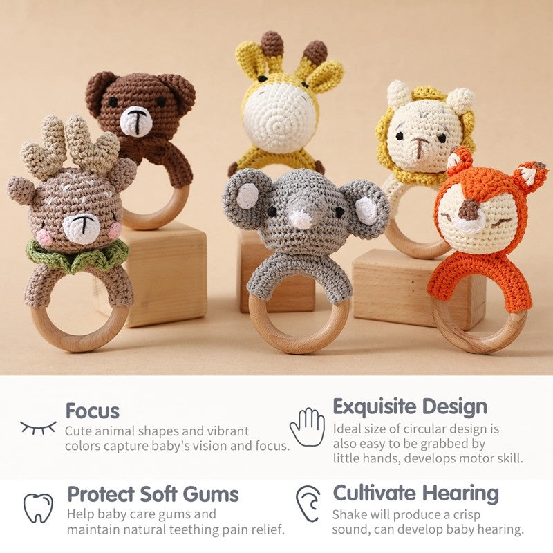 Brinquedos de Crochê para Bebês Chocalho de Animal Desenho Animado Chocalhos Musicais para Bebês Chocalho de Dentista Kawaii Brinquedo de Bebê 0-12 Meses Brinquedos Montessori