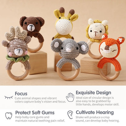Brinquedos de Crochê para Bebês Chocalho de Animal Desenho Animado Chocalhos Musicais para Bebês Chocalho de Dentista Kawaii Brinquedo de Bebê 0-12 Meses Brinquedos Montessori