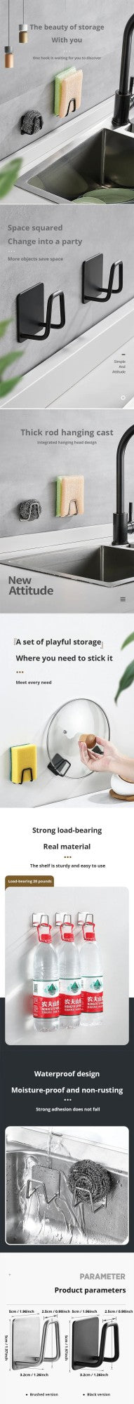 Kitchen Sponges Holder Stainless Steel Sink Shelf Adhesive Holders Drain Drying Rack Wall Hooks Accessories Storage Organizer