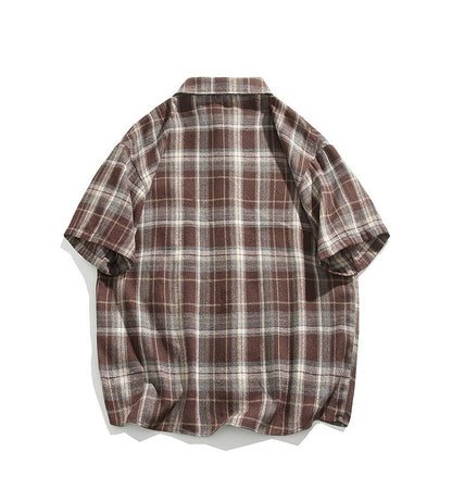 2025 Mens Cotton Plaid Style Cargo Shirts Casual Dress Short Sleeve Work Streetwear Blouses M-5XL