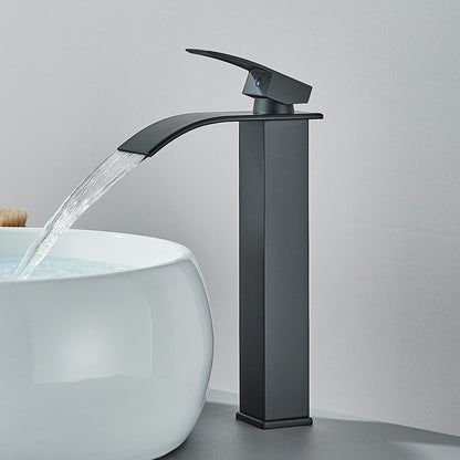 Matte Black Basin Faucet Deck Mounted Single Lever Bathroom Crane Waterfall Brass Bathroom Tap Hot Cold Water Mixer Taps