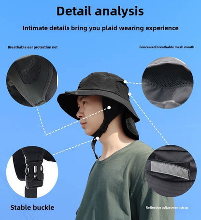 UPF50+ Men Surfing Hat Wide-brimmed Surf Cap Men Hat Breathable Brim Sunshade Quick-drying Beach Cool Cap Windproof Bucket Hat