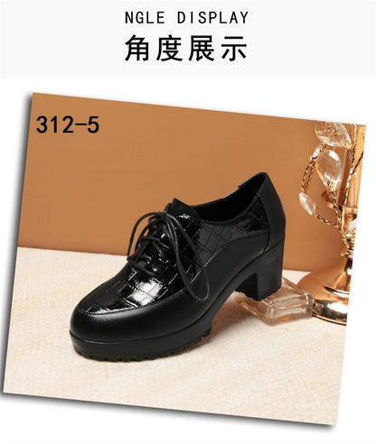Deep Mouth Soft Leather Shoes Women Oxfords Platform Pumps High Heels Shoes Black Lace up Office Work Pumps Shoes Comfortable