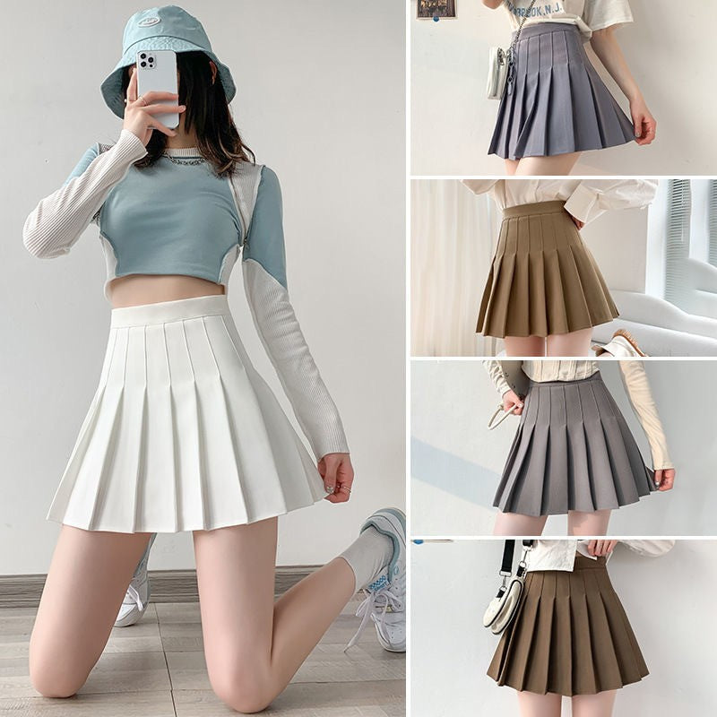 Women Pleated Skirt High Waist A-Line Mini Skirt School Girl JK Uniform Skirt Skater Skirt Tennis Skirt White Plus Size