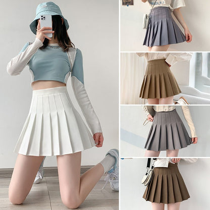 Women Pleated Skirt High Waist A-Line Mini Skirt School Girl JK Uniform Skirt Skater Skirt Tennis Skirt White Plus Size