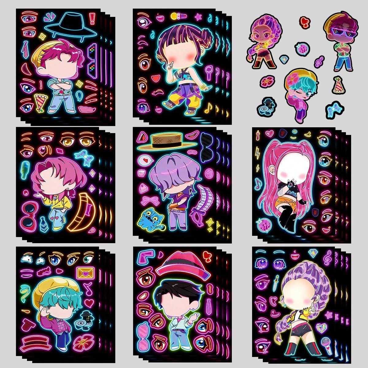 16PCS Cute Make a Face Stickers DIY Handicrafts Waterproof Puzzle Reward K-POP Stationery Stickersk Party Favors Gift