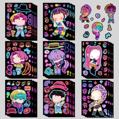 16PCS Cute Make a Face Stickers DIY Handicrafts Waterproof Puzzle Reward K-POP Stationery Stickersk Party Favors Gift