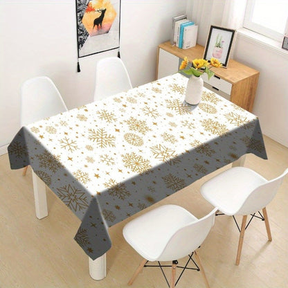 Merry Christmas Golden Snowflakes Tablecloth Party Decor Winter Xmas Holiday Kitchen Dining Table Cloth Christmas Decorations