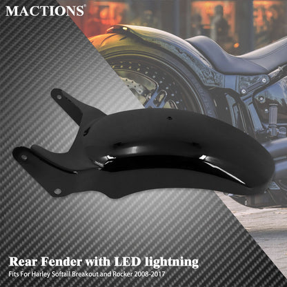 Rear Fender With LED Turn Signal Brake Light Motorcycle Mudguard Cover For Harley Softail Breakout FXBRS FXBR Rocker 2008-2017