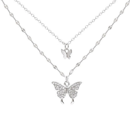 Novo Colar de Borboleta Brilhante Feminino Requintado Colar de Corrente Dupla Camada na Clavícula Joias para Presente Feminino