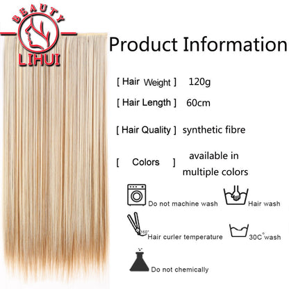 Extensões de cabelo sintéticas com clipe, longas e lisas, com 5 clipes em uma única peça, extensões de cabelo multicoloridas LIHUI