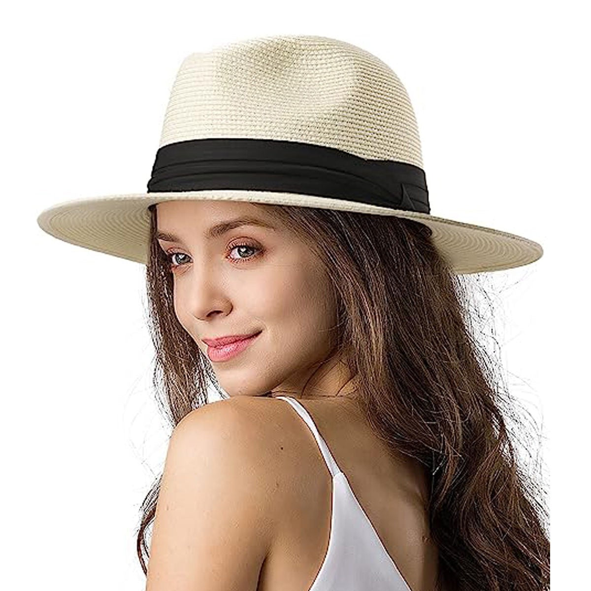 Extra Large Panama Straw Hat Summer Wide Brim UV Protection Adjustable Beach Sun Hat for Women Men Travel