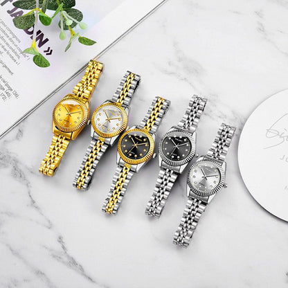 Watches for Women Simple Casual Student Fashion Quartz Diamond-Encrusted Steel Band Calendar Gold Set Men's Watch Couple