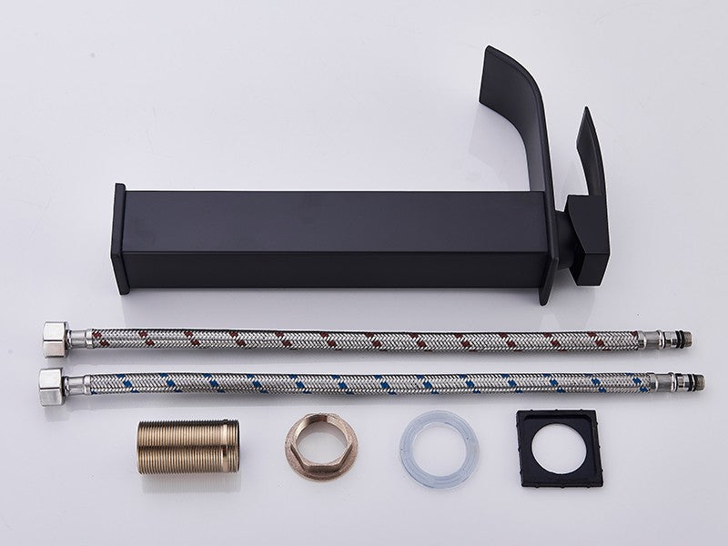 Matte Black Basin Faucet Deck Mounted Single Lever Bathroom Crane Waterfall Brass Bathroom Tap Hot Cold Water Mixer Taps