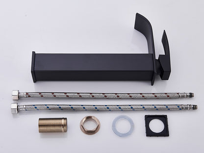 Matte Black Basin Faucet Deck Mounted Single Lever Bathroom Crane Waterfall Brass Bathroom Tap Hot Cold Water Mixer Taps